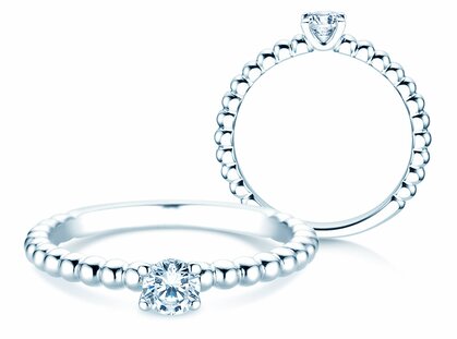 Solitärring Classic Beads in 14K Weißgold mit Diamant 0,25ct