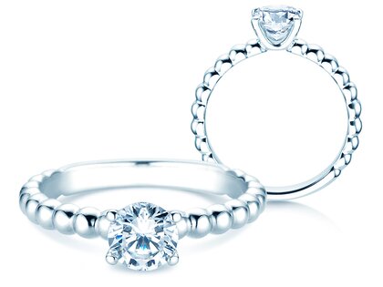 Solitärring Classic Beads in 9K Weißgold mit Diamant 0,75ct