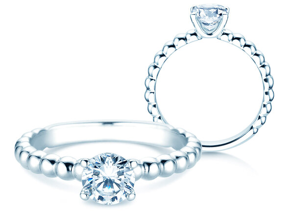Solitärring Classic Beads in 9K Weißgold mit Diamant 0,75ct