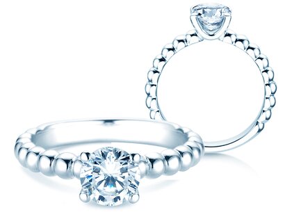 Solitärring Classic Beads in 9K Weißgold mit Diamant 1,00ct