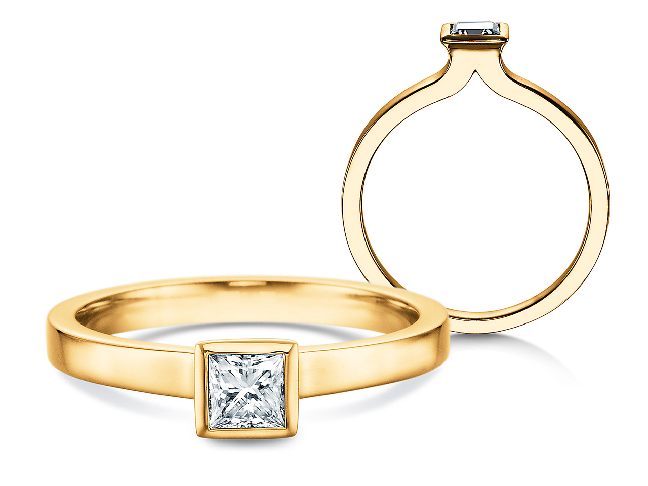 Solitärring Square in 14K Gelbgold mit Diamant 0,30ct