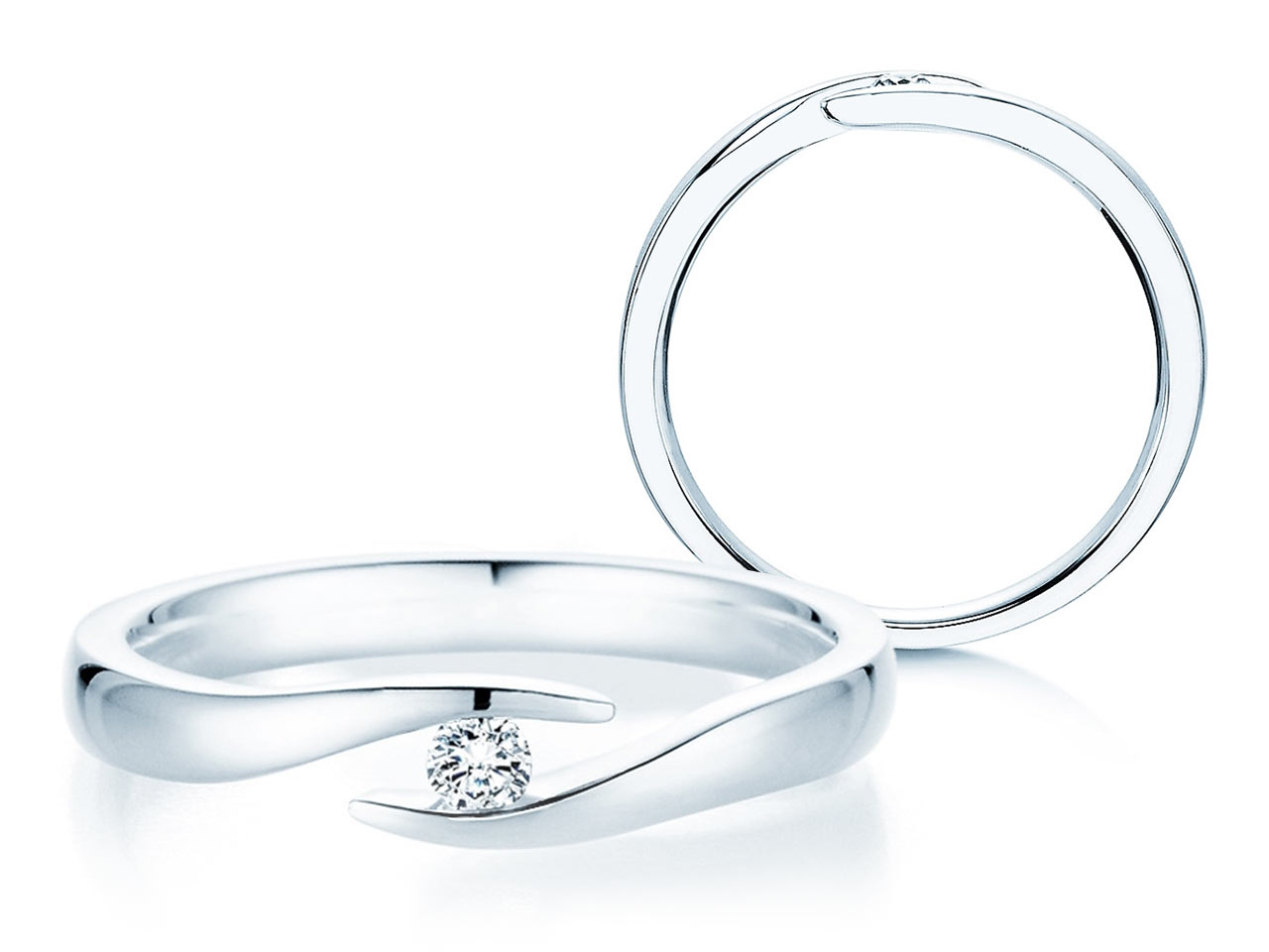 Spannring Twist in 14K Weißgold mit Diamant 0,07ct D/IF
