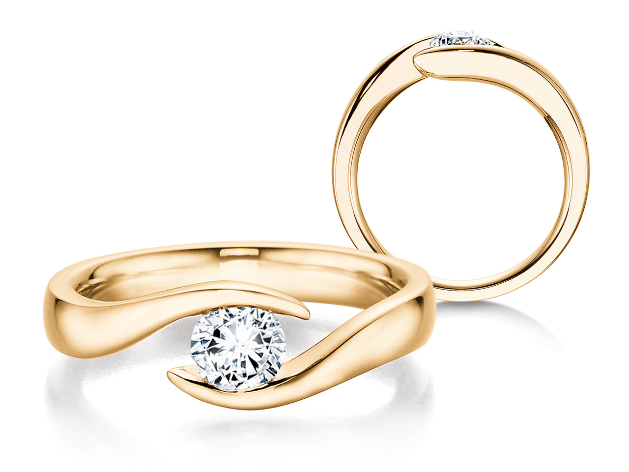 Spannring Twist in 14K Gelbgold mit Diamant 0,50ct D/IF