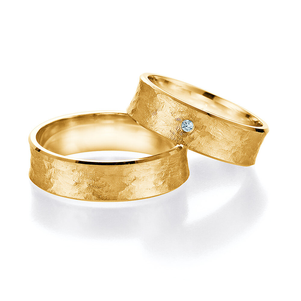 Eheringe Dürrenmatt in 14K Gelbgold mit Diamant 0,02ct G/SI