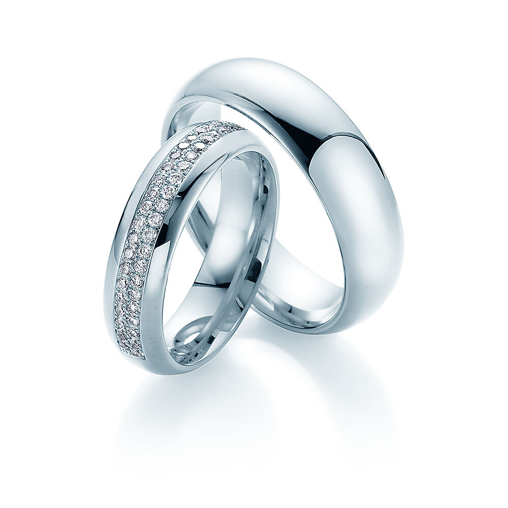 Eheringe Heartbeat in 18K Weißgold mit Diamanten 0,50ct G/SI