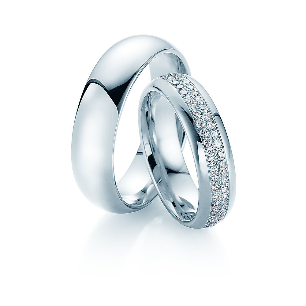 Eheringe Heartbeat in 18K Weißgold mit Diamanten 0,75ct G/SI