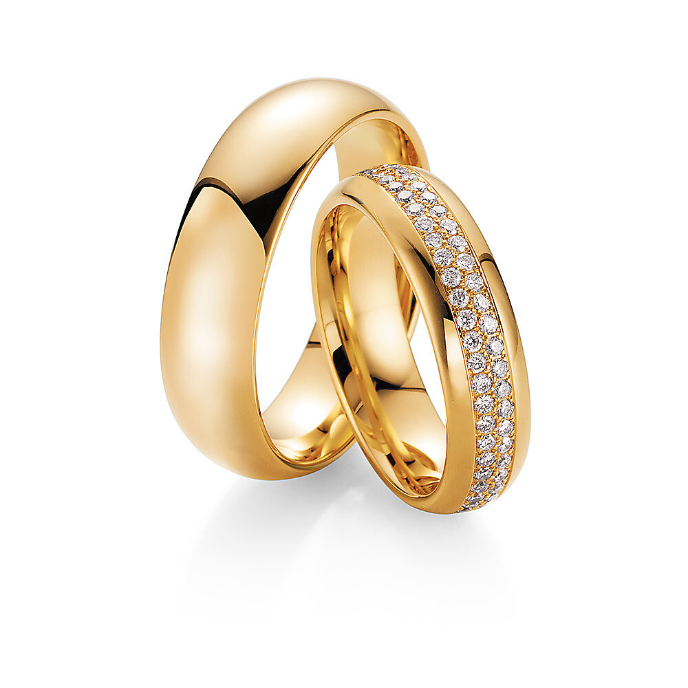 Eheringe Heartbeat in 14K Gelbgold mit Diamanten 0,75ct G/SI